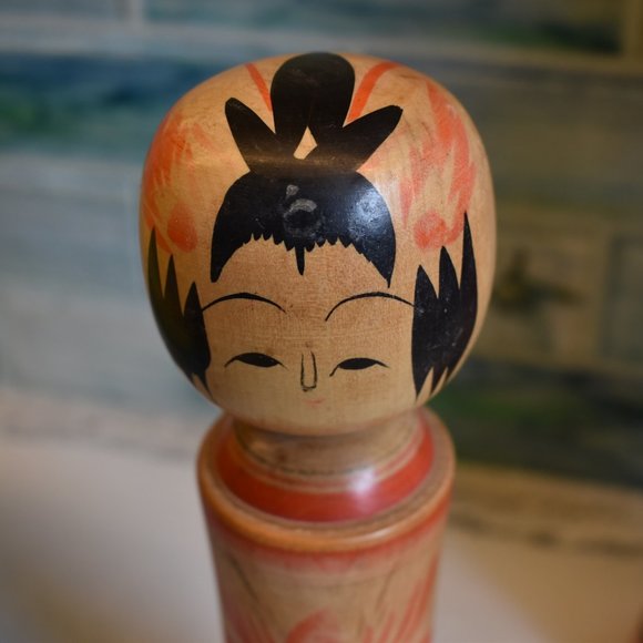 Vintage Kokeshi Wooden Hand Painted Japanese Dolls-Set of 2 - Picture 10 of 16